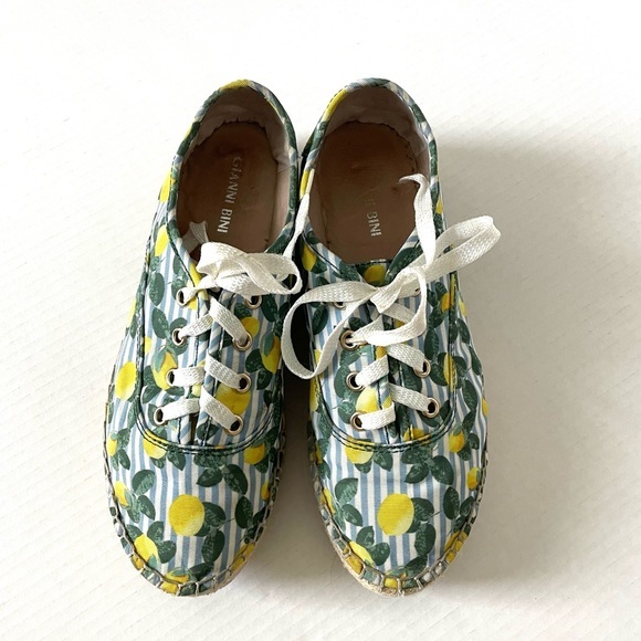 Gianni Bini Dunnigan Lemon Stripe Platform Espadrille‎ Shoes Women’s size 8 - Picture 2 of 11